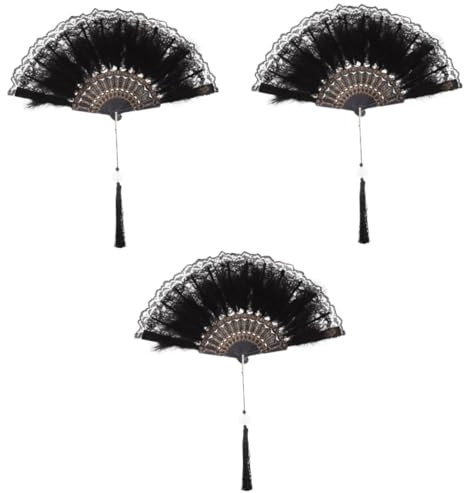 Ciieeo 3pcs Vintage Chinese Fans Plume Hand Folding Fan Hand for Wedding Dance Party