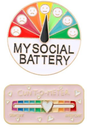 SIRLOMU Social Battery Pins 2-teiliges Set, lustige Pins für soziale Stimmungen, 7-Tage interaktive Stimmungs-Pins, Emaille-Pin-Anstecker, niedliche Pin-Anstecker (weiß und rosa)