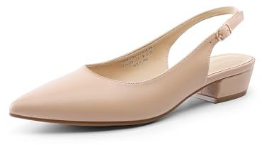 DREAM PAIRS Kitten Slingback Low Block Heels for Women Pointed Closed Toe Business Dress Shoes Wedding Party Comfortable Pumps Shoes,Size 5,Nude,DWUMPU2504
