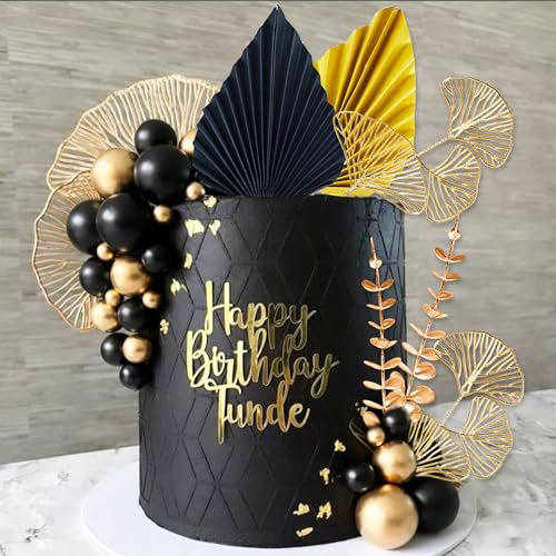 Black Golden Balls Cake Topper Gold Palm Leaf Cake Decorations Black Prom Cake Decoration Roaring 20s Cake Decorations 1920s Party Supplies