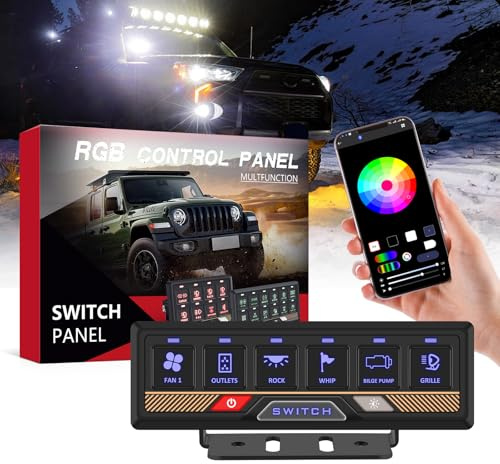 Chelhead RGB 6 Gang Schalter Panel Kit RGB mit APP Steuerung 12-24V | Schaltkreissteuerungsrelaissystem, multifunktionale Bluetooth Schaltpanel , kompatibel mit LKW, Boot, SUV, Wohnmobil