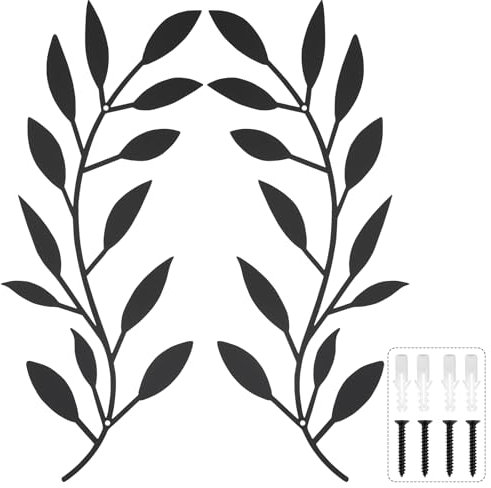 CRITIVE-SHOP 2PCS Metall Baum Blatt Wanddekoration, Schwarze Wandkunst für Wohnzimmer, Wand Hängende Dekoration Kreative Wand-Skulpturen, Schwarze Ornamente Metall Kunstwerk für Zimmer Küche Büro