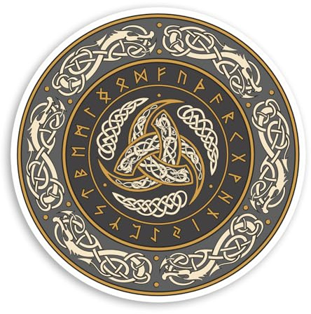 Odin 70868 Vinyl-Aufkleber mit Dreifachhorn-Runen-Symbol, 10 cm, keltischer goldener Aufkleber, 2 Stück