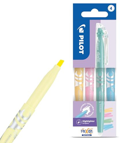 Pilot FriXion Light Soft Erasable Textmarker 4er Set, No Bleed Thermoempfindliche Tinte Schmierfrei Glatte Keilspitze Pastell Textmarker Stifte für Bücher, Notizen & Planer