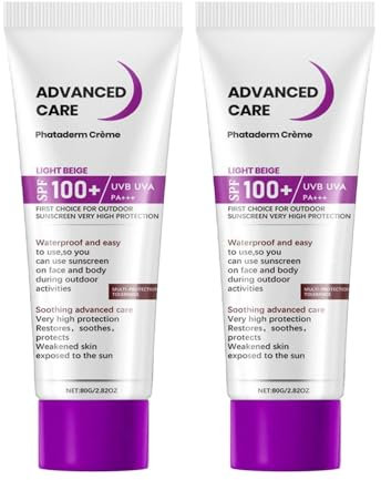 2 Stück Sonnencreme LSF 100, UV-Schutz Sunblocker, Sonnencreme für Gesicht und Körper, Sunscreen SPF 100, Anti-Aging Sonnenschutz LSF 100 für Outdoor Sport - Wasserdicht, Beruhigende