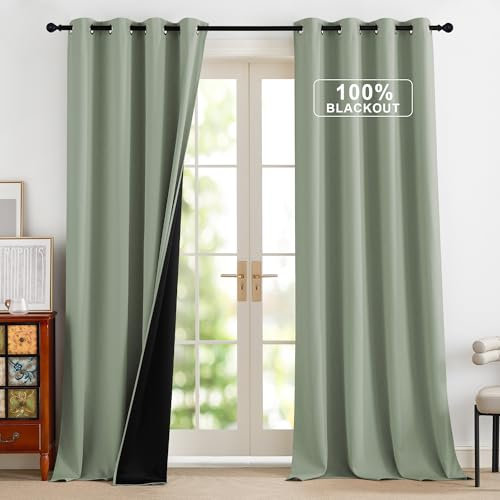 PONY DANCE Verdunklungsvorhänge Wohnzimmer Ösenvorhang Blickdicht 2er Set H 260 x B 140 cm Salbeigrün, Thermogardinen Kälteschutz Extra Lange Gardinen und Vorhänge mit Ösen
