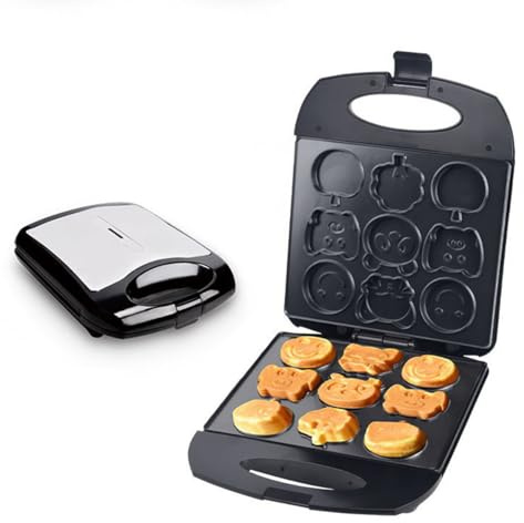 Animal Mini Waffle Maker - Non-Stick Double-Sided Heating, Makes 9 Cartoon Shaped Waffles and Pancakes, Easy to Clean, Fun Breakfast Maker for Home or Restaurant