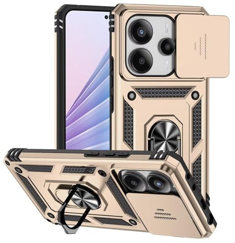 Funda para Xiaomi Redmi Note 9 Pro/Redmi Note 9S, 360 Grado Antigolpe Carcasa Capa Doble Case, con Cubierta Deslizante de la Cámara, Soporte Giratorio de 360 ° y Funda Protectora TPU de Silicona - Oro