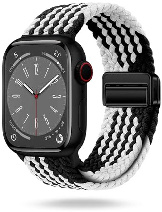 ONEFLOW Casual Loop Kompatibel mit Apple Watch 4 (44mm) Geflochtenes Armband Elastisch, Textil iWatch Armbänder Damen Herren, Sport Nylon Stoff Band Verschluss Magnetisch, Monochrom