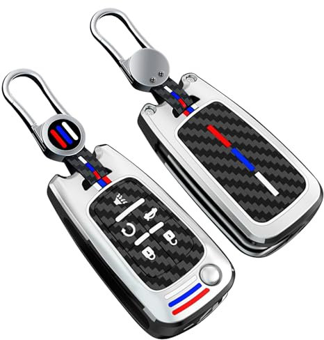 KUNIO Coque de clé de voiture adaptée pour Chevrolet Chevy Equinox Sonic Volt Park Impala Convient pour Buick Encore Allure étagère 5 boutons Métal Étui porte-clés A Argent