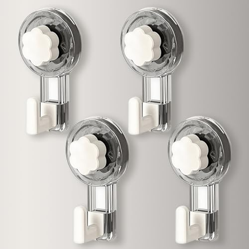 Saugnapf Haken Ohne Bohren (Clear Gray + White, 11.2*6.2*4.3cm*4) | Saughaken Extra Stark, 62mm Saugnäpfe mit Haken Bathroom Suction Cup Hooks Handtuchhalter für Badezimmer, Küche, Tür