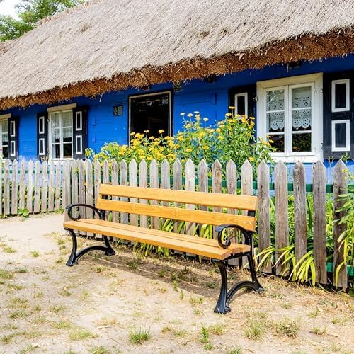 REKORD Gartenbank 170 x 59 x 73 cm Robuste Parkbank aus Metall und Holz mit Rückenlehne wetterfeste Outdoor Sitzbank Bank für Garten Terrasse Balkon Vorgarten - Gdansk BIS - TEK