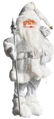 Beliani Dekofigur Weihnachtsmann Silber/weiß Weihnachtsdekoration Nelaug