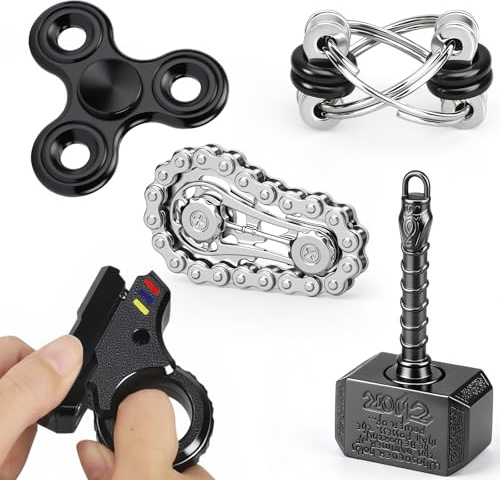 5PCS Fidget Spinner Toy Bluk Fdget Gun Finger Ring 2in 1 Hammer Infinity Cube Hand Chain Spin Gyro for Teens Adults, Gift for Birthday Party Classroom Prize