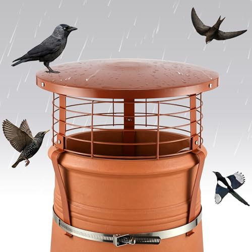 Chimney Cowl, Premium Carbon Steel Chimney Cap for 150–250mm, Anti-Downdraught Cowl with Stainless Steel Adjustable Strap, Prevents Birds, Rain and Debris, Terracotta