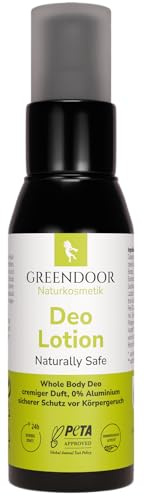 GREENDOOR Whole Body Deo Lotion 60ml ohne Aluminium, wirksam gegen Schweißgeruch, wende es an, wo immer du es benötigst, Achseln, unter der Brust, Leiste und mehr, Naturkosmetik Ganzkörperdeo unisex