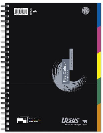 Ursus 608555000 Collegeblock Five Colour A4, kariert, 70 g/qm, 5 mm, 100 Blatt