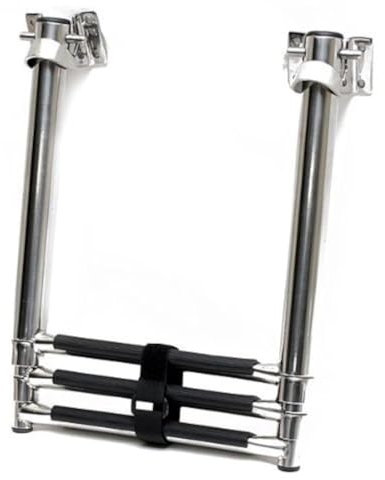 Amarine Made 3 Step Stainless Under Mount Telescoping Boat Boarding Ladder, Out of Sight Under Platform Boat Ladder