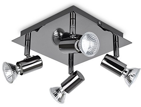 MiniSun | Modern Square Black Chrome 4 Way Adjustable GU10 Ceiling Spotlight | Ceiling Spots, Home Décor & Improvement Essential