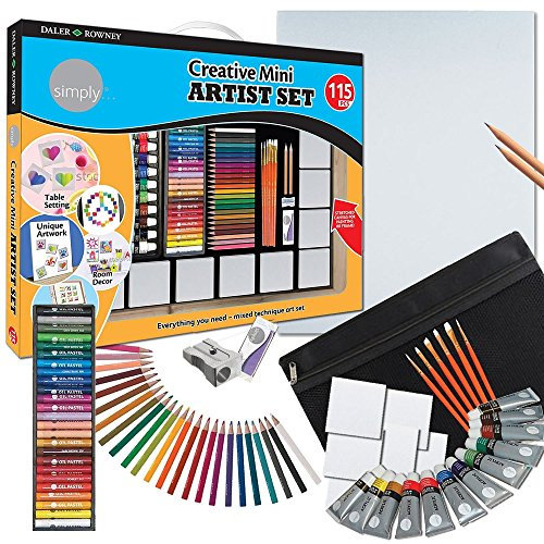 Daler Rowney - 115tlg XXL Malset & Zeichenset für Kinder + Erwachsene mit Acryl-Farbe, Keilrahmen, Buntstiften & mehr
