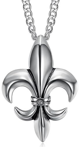 BOBIJOO JEWELRY - Pendentif Fleur de LYS Collier Homme Femme Acier inoxydable Argent Diamant