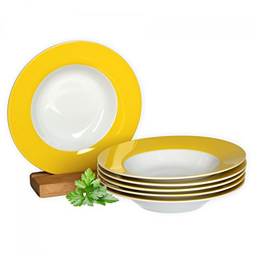 Lot de 6 assiettes creuses Van Well en porcelaine, coloris au choix. jaune