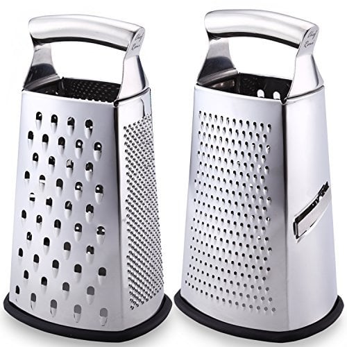 Nouvelle Râpe 4 faces – Garantie à vie – Râpe acier inoxydable N°1 pour fromages à pâte dure & molle, légumes, gingembre, zeste de citron, orange, noix – Gagnez du temps pour la cuisine quotidienne.