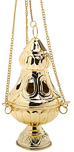 NKlaus Weihrauchschwenker mit Kette, Messing Rauchfass 85cm, 1 Stück | Höhe: 24cm; Durchmesser: 11cm; Gewicht: 0,9kg; Gold; weihrauchkessel