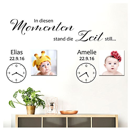 Grandora Wandtattoo In diesen Momenten Stand die Zeit still + Wunschname I schwarz (BxH) 120 x 70 cm I Kinderzimmer Sticker Aufkleber Wandaufkleber W5537