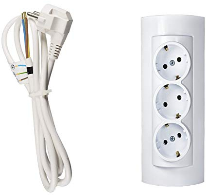 Aufputz Schuko Steckdose,3-fach mit 1.5 meter Kabel 3x1.5mm