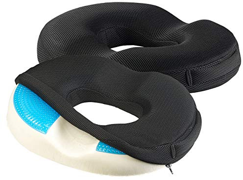 Newgen Medicals Hämorrhoiden Kissen: 2er-Set Ergonomische Ring-Sitzkissen, Memory-Foam, Gel-Beschichtung (Hämorrhoiden Sitzkissen, Gelkissen, Stuhl)