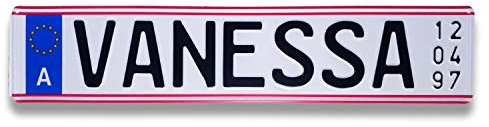 TA TradeArea Namensschild mit Geburtsdatum individualisierbares geprägtes Nummernschild egal ob Taufe oder Geburtstag (Namensschild Österreich)