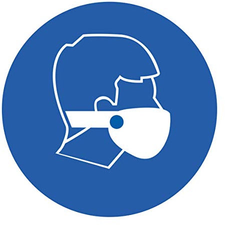 10 Stück Mundschutz Aufkleber Schutzmaske Sticker Ø 9,5cm Gebotszeichen mit UV Schutz Warnzeichen für Außen-und Innenbereich Verbotszeichen von STROBO. (9,5 x 9,5 cm, Mundschutz Aufkleber)
