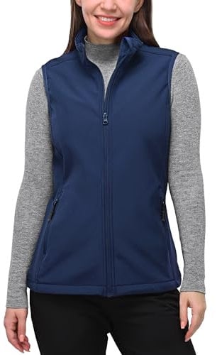 33,000ft Weste Damen Outdoor Leichte Softshell-Weste Ärmellose Jacke Winddichte Fleece Damenweste für Laufen Golf Wandern Blau 42