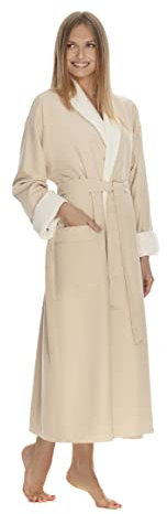 Boca Damen-Bademantel aus Mikrofaser, luxuriöser Hotel-Bademantel, lange Spa-Bademäntel für Damen, großzügige Größen, Eierschale, Small