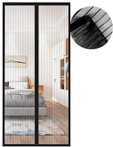 Fliegengitter Tür Magnet, Insektenschutz Balkontür 85x210 cm, Aktualisierte Version Schwarz Magnetvorhang Insektenschutz Ohne Bohren,Fliegenvorhang für Schiebetür und Wohnzimmer