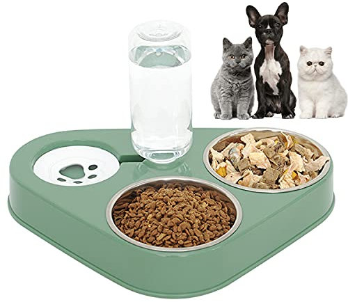 doepeBAE Doppelter Futternapf für Katzen mit Gravity Wasserspender – Ideal für Nass- und Trockenfutter, Automatischer Wasserspender und Futterstation für Haustiere wie Katzen und Hunde (Grün)