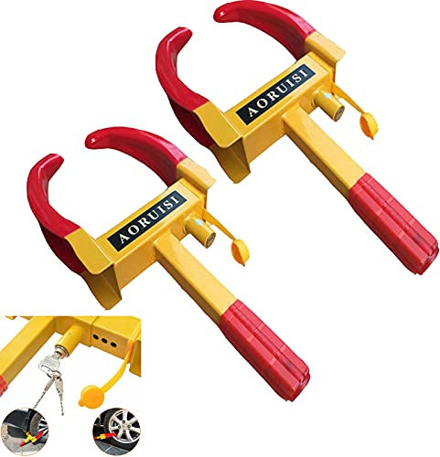 Xample® 2 Pcs Heavy Duty Wheel Clamp Lock - Adjustable Anti-Theft Safety Security Lock for Boats, Trailers, Motorcycle, Truck, 3 Keys