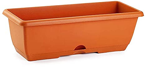Acan Jardinera balconera de plástico con Plato sin Soporte, Modelo PLFT, 40 x 20 x 17,5 cm - Color marrón. Macetero para Plantas y Flores Rectangular con Agujeros de Drenaje y Bandeja integrada