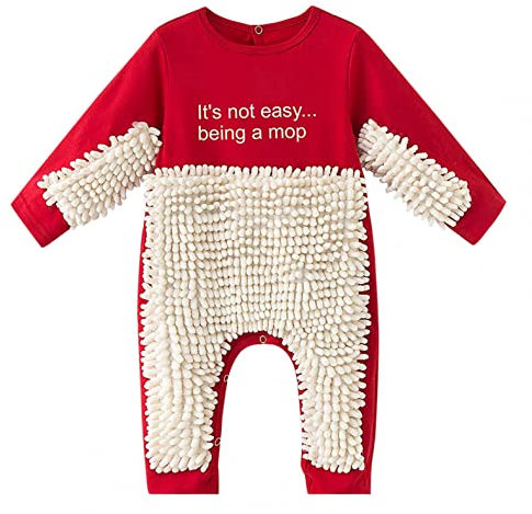 Huttam Combinaison Bebe Fille Nettoyage Vadrouille Grenouillère Bebe Garçon Serpillère Rampant Vêtements Bébé Fille Naissance 0-24 Mois Pas Cher Pyjama Body Manche Longue Automne (12-18 mois, Rouge)