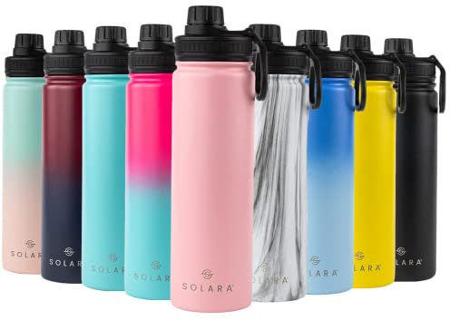 SOLARA Insulated Water Bottle with Straw | Stainless Steel Water Bottle | Drinking Bottles for Adults | Metal Water Bottle with Straw and Sports Lid | Travel Water Bottle | 22oz | Angel Pink