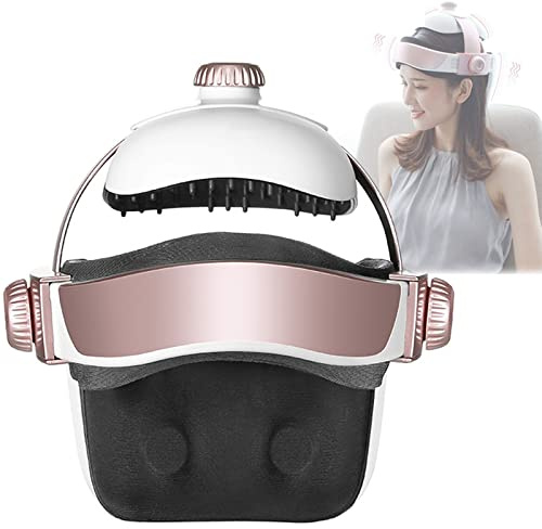 Massaggiatore Elettrico Per La Testa, Casco Massaggio Al Collo Con Calore,Impastamento,Compressione Dell'Aria, Massaggiatore Punti Di Agopuntura -Musica/Telecomando,Per Sollievo Dallo Stress,Pink