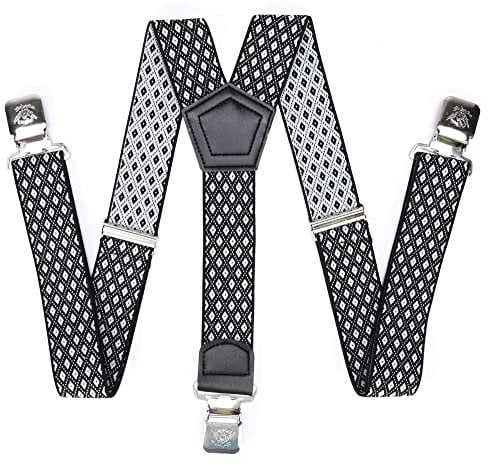 Leoodo Hosenträger Herren Damen Breit Y-Form für Arbeitshosen Skihose Motoradhose Fest lustig mit 3er Starken Clips und verschiedenen Motiven, HT Farbe:Schwarz Karo