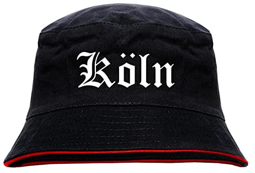 sostex Köln Anglerhut - Altdeutsche Schrift - Schwarz-Roter Fischerhut XL Schwarz