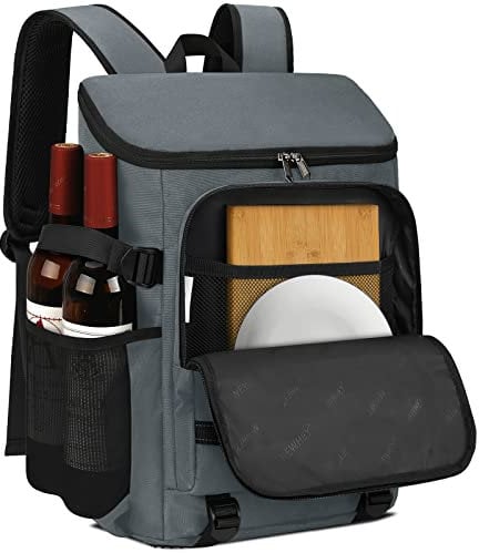 NEWHEY 30L Mochila Nevera Impermeable Mochila de Refrigeración Bolsa Térmica Aislada Grandes Alimentos Mochilas de Picnic Almuerzo Ligera Acampar Barbacoa Senderismo Gris