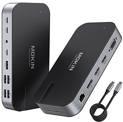 Sation d'accueil USB C Double HDMI, MOKiN Docking Station 16 en 1 Adaptateur avec Dual HDMI, DP, VGA, Port 5*USB, Ethernet gigabit, USB C Data, PD 100W, SD/TF, Audio, Dock pour MacBook Windows