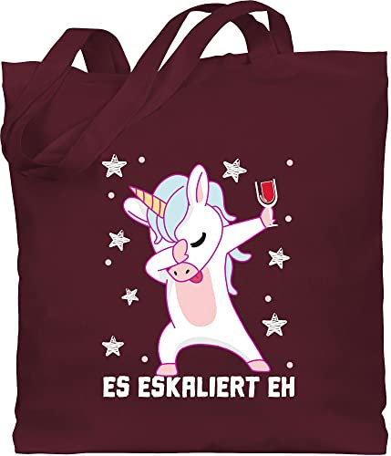 Baumwolltasche - & Alkohol Damen - Es eskaliert eh Festival Saufi Party Malle Lustig - Unisize - Bordeauxrot - stofftasche baumwolle trink weinhörner baumwoll taschen feier dabbing jutebeutel groß