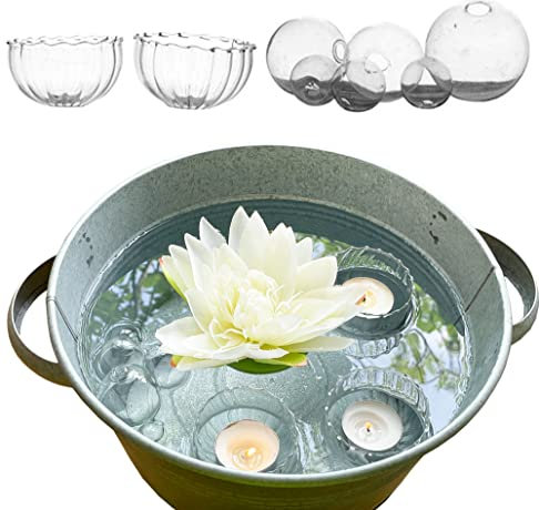 Glas Schwimmschale mit Schwimmkugel klar, 8-teilig - Schwimmsortiment, Schwimmkerzen, Tischdeko, Teelichthalter