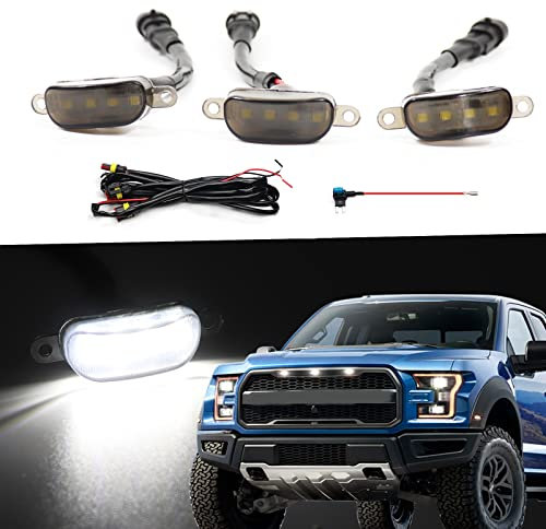 FetonAuto Front Grille Lights Compatible with 2010-2018 Ford F150 Raptor Style Aftermarket Grill, LED Grille Marker Lights Cars Grid Decorative Accessories, 3PCS with Fuse and Wire