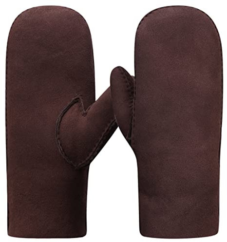 Harssidanzar Fäustlinge Handschuhe Damen,Winter Warme echte Wildleder Lammfell Shearling Fäustlinge Lederhandschuhe KL026EU,Braun,Größe L